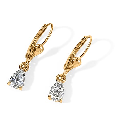 Luxuriant - Lab Grown Diamond (SI-G-H) Pear Cut Solitaire Earring with Lever Back in 18K Vermeil Yellow Gold Plated Sterling Silver 1.00 Ct.