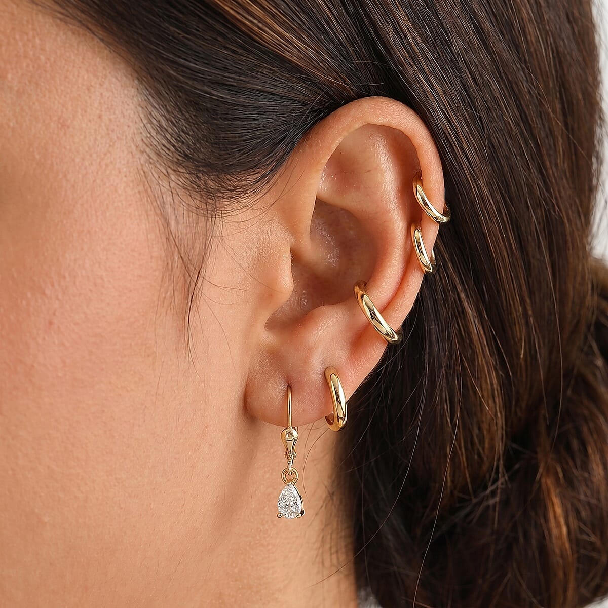Luxuriant - Lab Grown Diamond (SI-G-H) Pear Cut Solitaire Earring with Lever Back in 18K Vermeil Yellow Gold Plated Sterling Silver 1.00 Ct.