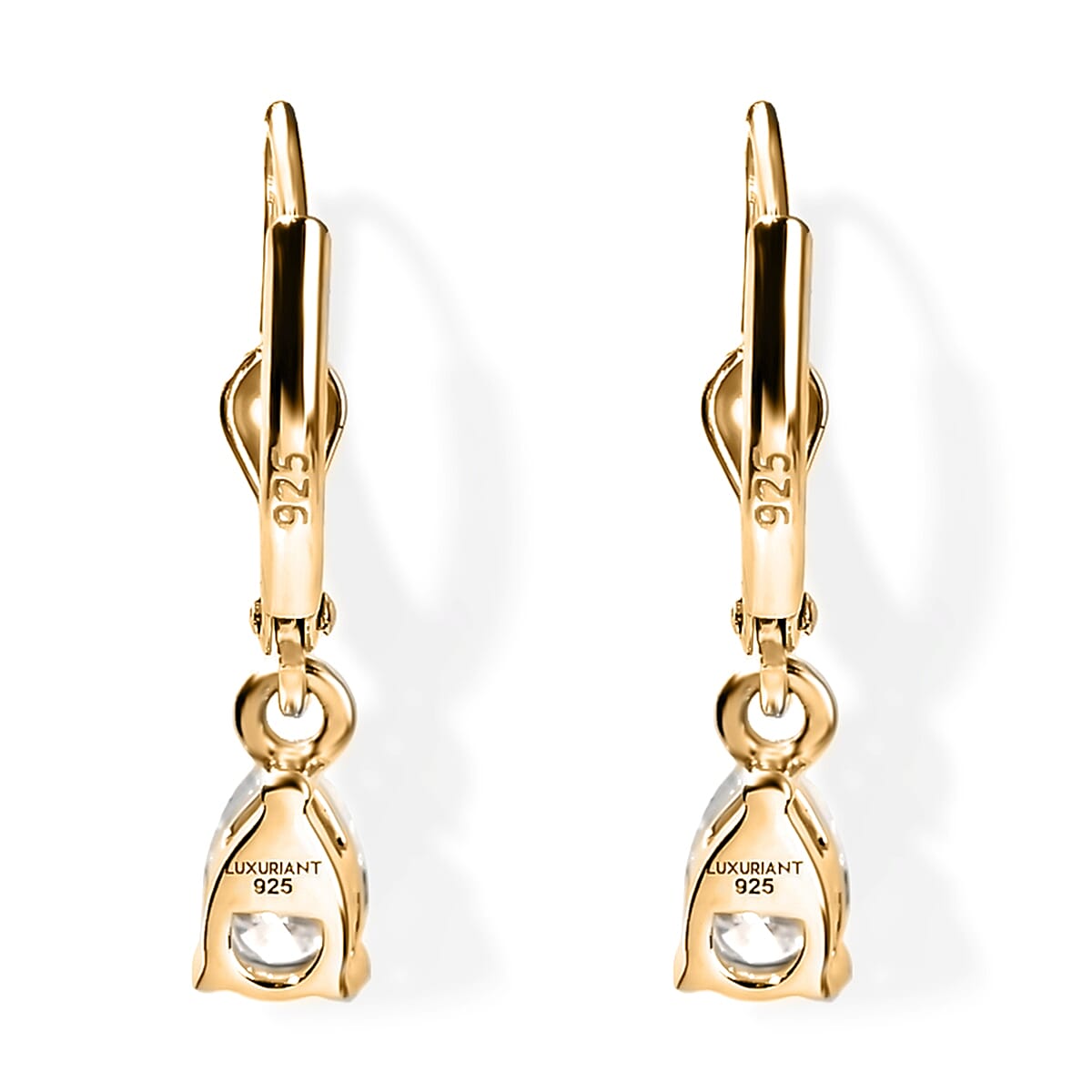Luxuriant - Lab Grown Diamond (SI-G-H) Pear Cut Solitaire Earring with Lever Back in 18K Vermeil Yellow Gold Plated Sterling Silver 1.00 Ct.