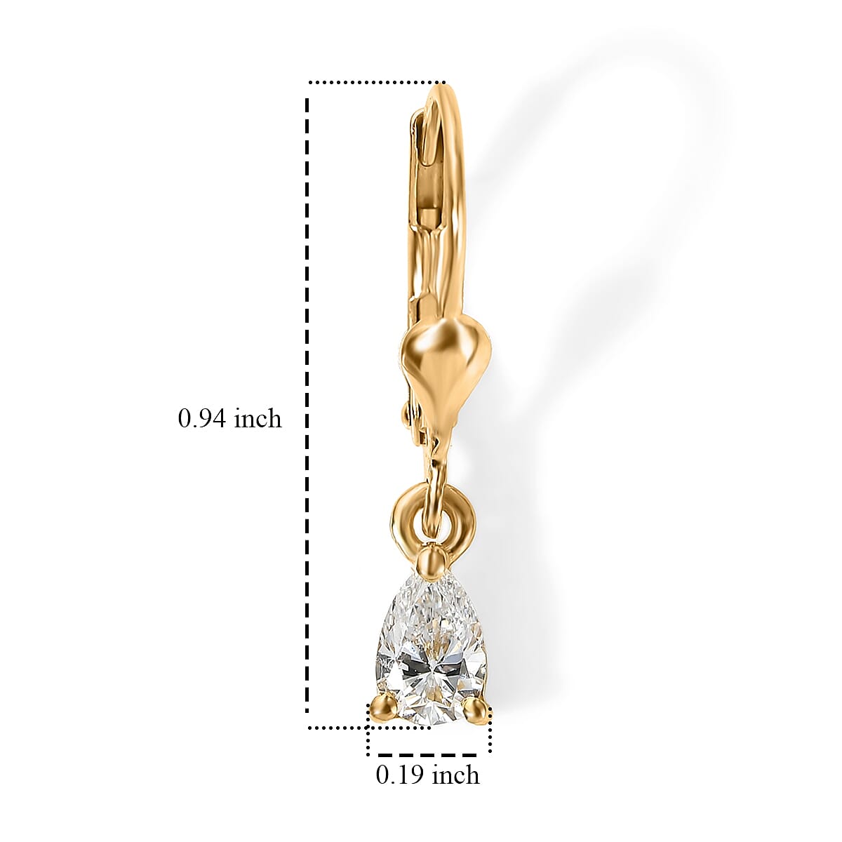 Luxuriant - Lab Grown Diamond (SI-G-H) Pear Cut Solitaire Earring with Lever Back in 18K Vermeil Yellow Gold Plated Sterling Silver 1.00 Ct.