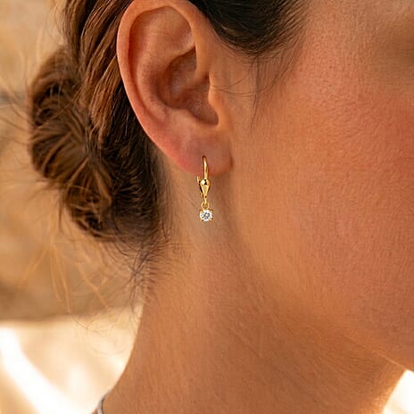 Luxuriant - Lab Grown Diamond (SI-G-H) Solitaire Lever Back Earring in 18K Vermeil Yellow Gold Plated Sterling Silver 0.25 Ct.