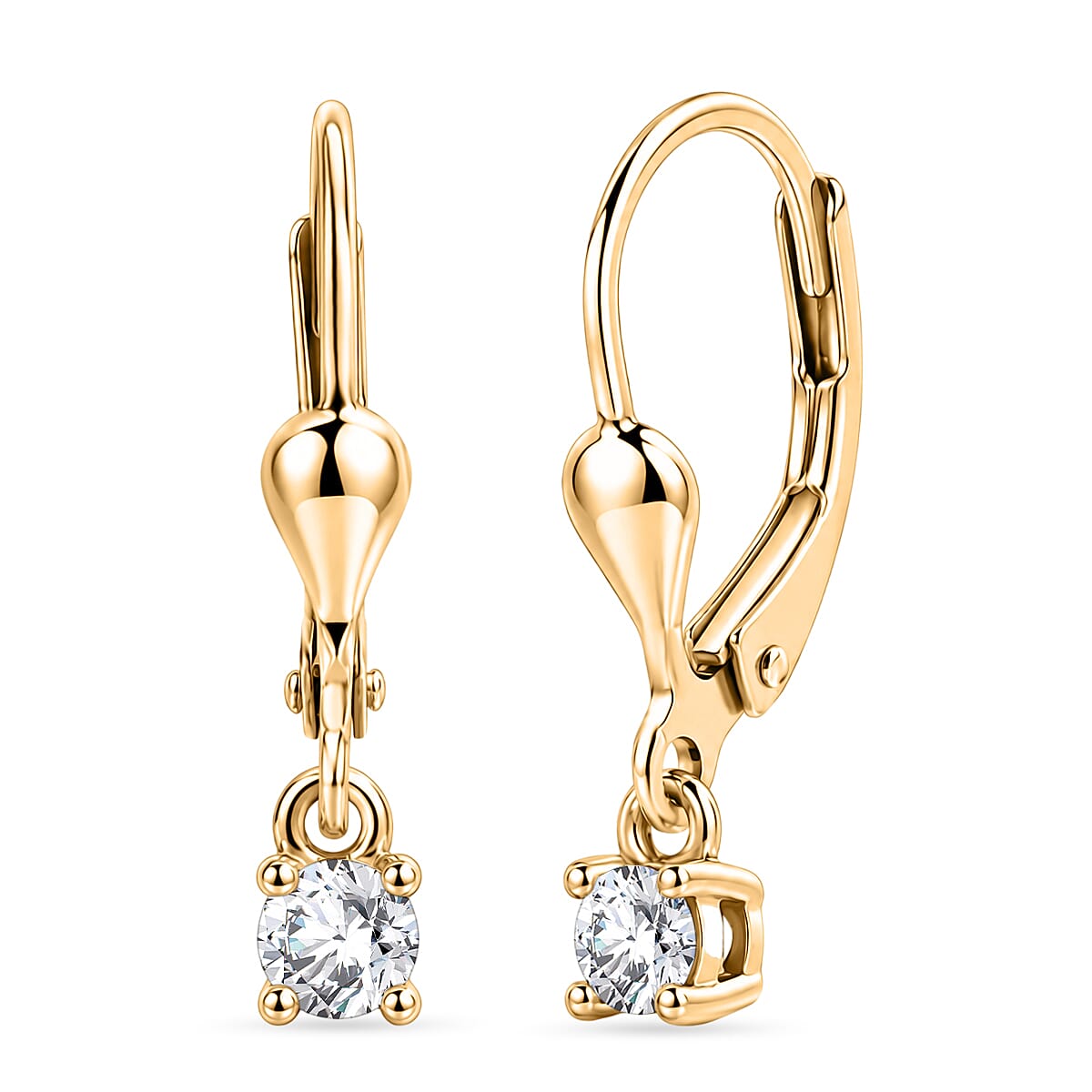 Luxuriant - Lab Grown Diamond (SI-G-H) Solitaire Lever Back Earring in 18K Vermeil Yellow Gold Plated Sterling Silver 0.25 Ct.