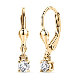 LUXURIANT Lab Grown Diamond Round-Cut Solitaire Lever Back Earring in Rhodium Overlay Sterling Silver (SI-G-H)
