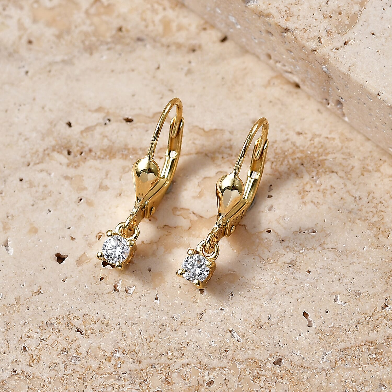Luxuriant - Lab Grown Diamond (SI-G-H) Solitaire Lever Back Earring in 18K Vermeil Yellow Gold Plated Sterling Silver 0.25 Ct.