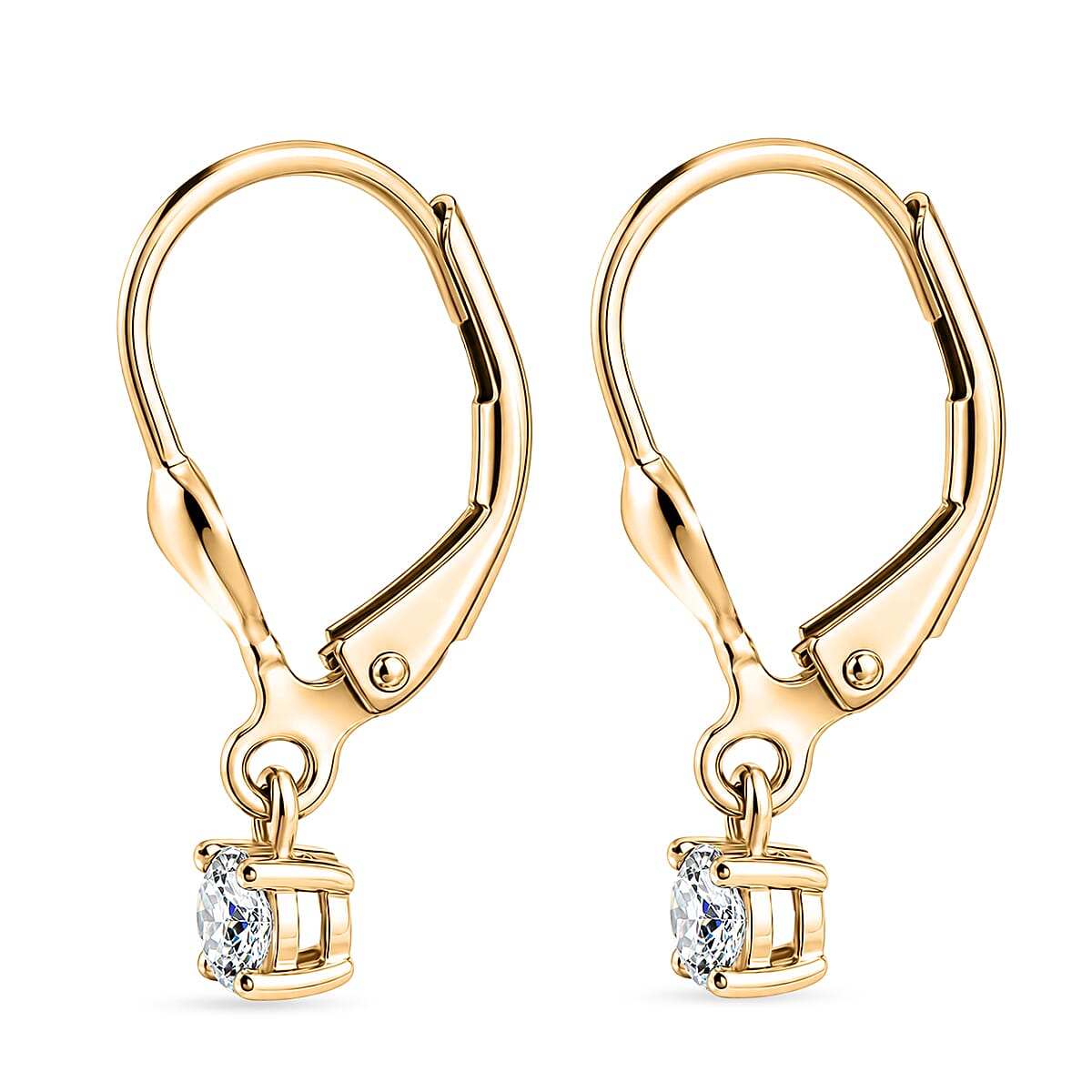 Luxuriant - Lab Grown Diamond (SI-G-H) Solitaire Lever Back Earring in 18K Vermeil Yellow Gold Plated Sterling Silver 0.25 Ct.