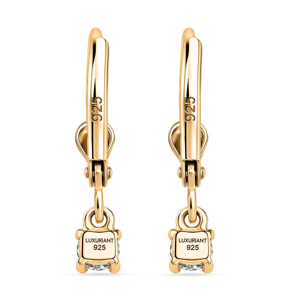Luxuriant - Lab Grown Diamond (SI-G-H) Solitaire Lever Back Earring in 18K Vermeil Yellow Gold Plated Sterling Silver 0.25 Ct.