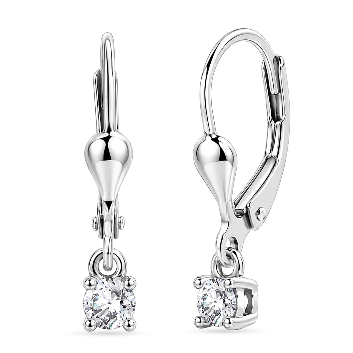 Luxuriant - Lab Grown Diamond (SI-G-H) Solitaire Lever Back Earring in Rhodium Overlay Sterling Silver 0.25 Ct.