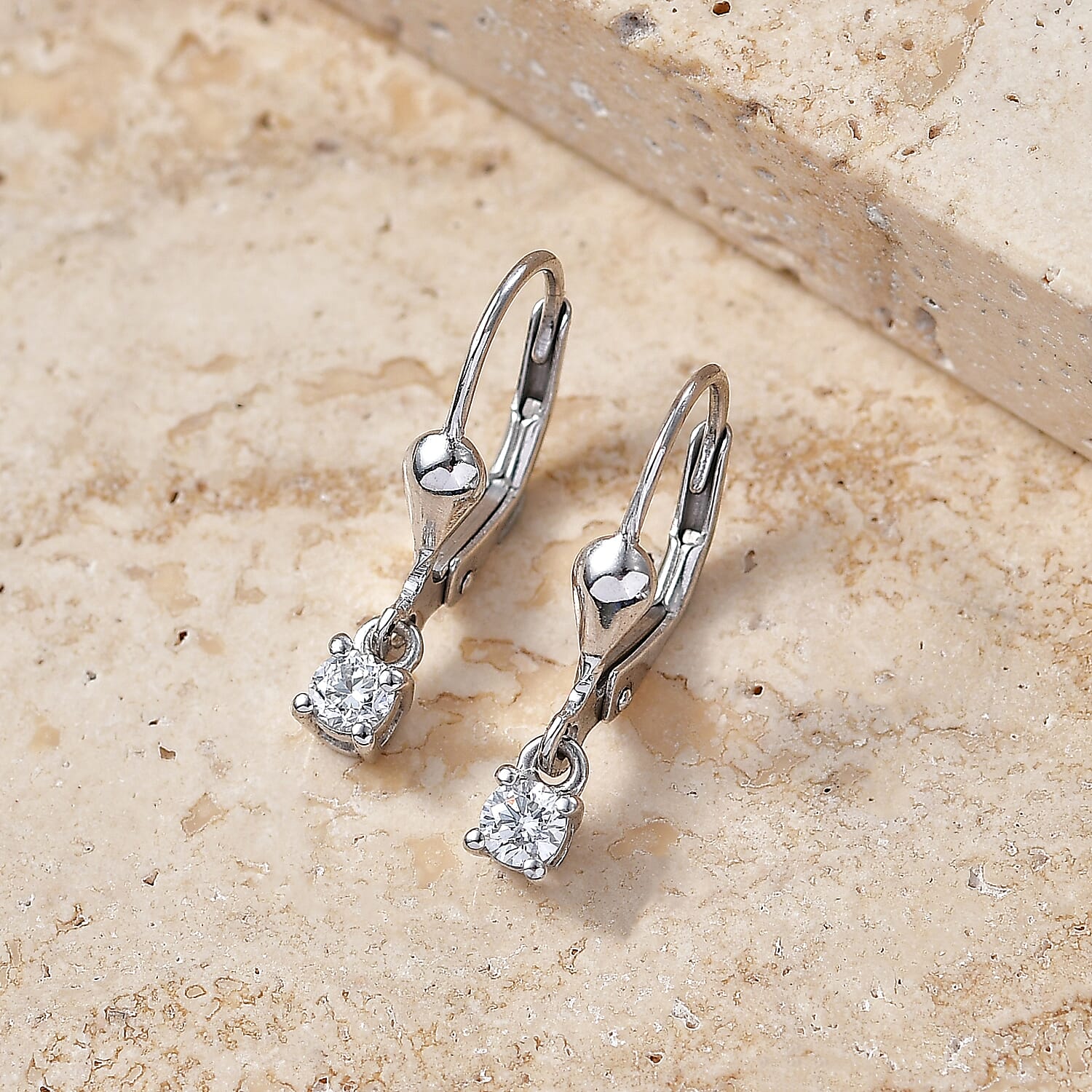 Luxuriant - Lab Grown Diamond (SI-G-H) Solitaire Lever Back Earring in Rhodium Overlay Sterling Silver 0.25 Ct.