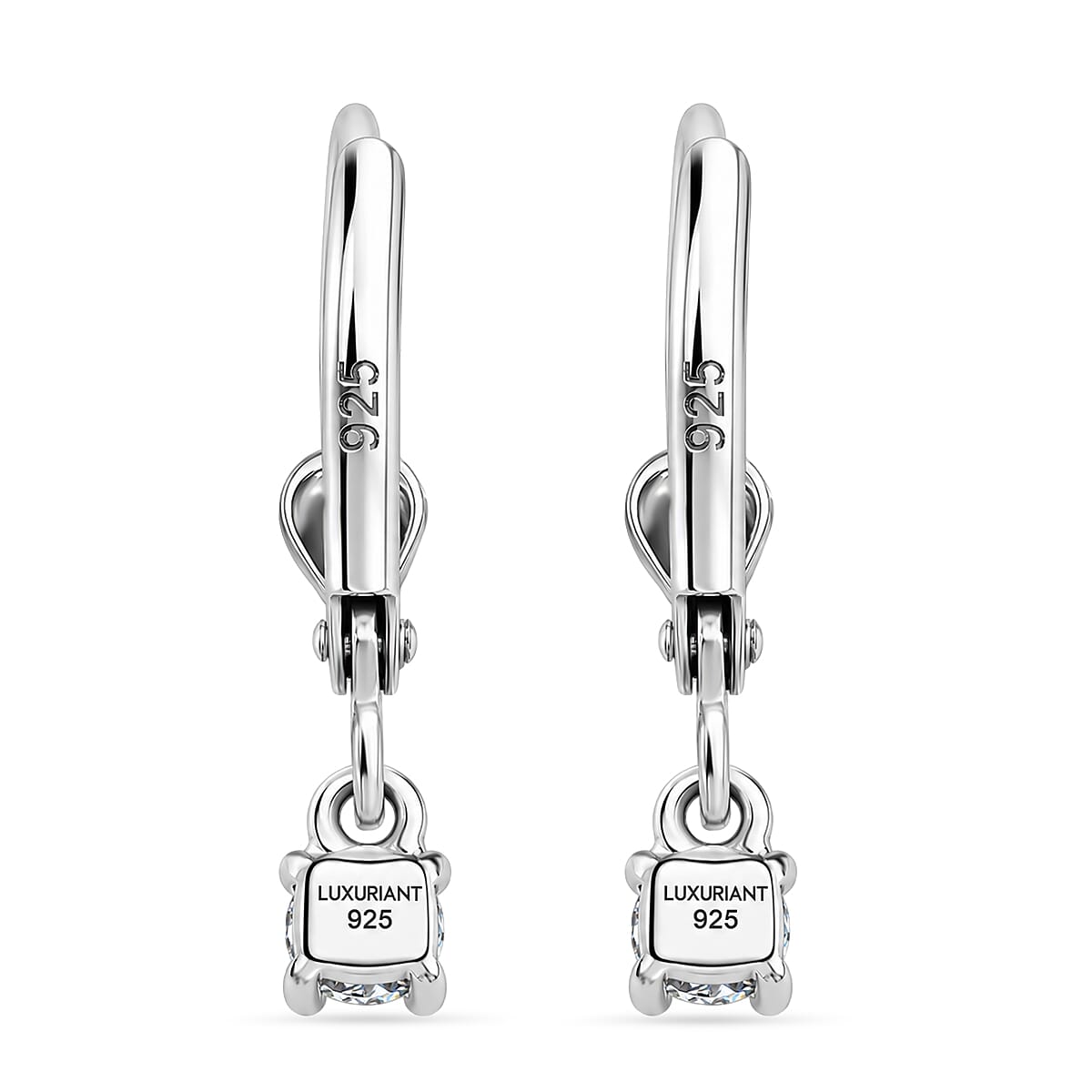 Luxuriant - Lab Grown Diamond (SI-G-H) Solitaire Lever Back Earring in Rhodium Overlay Sterling Silver 0.25 Ct.