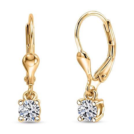 Luxuriant - Lab Grown Diamond (SI-G-H) Solitaire Lever Back Earring in 18K Vermeil Yellow Gold Plated Sterling Silver 0.50 Ct.