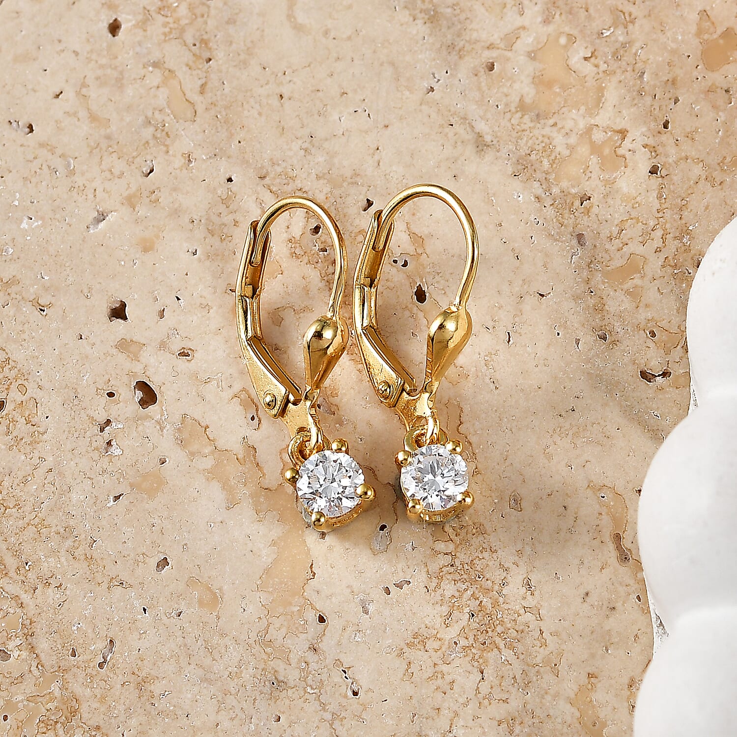 Luxuriant - Lab Grown Diamond (SI-G-H) Solitaire Lever Back Earring in 18K Vermeil Yellow Gold Plated Sterling Silver 0.50 Ct.