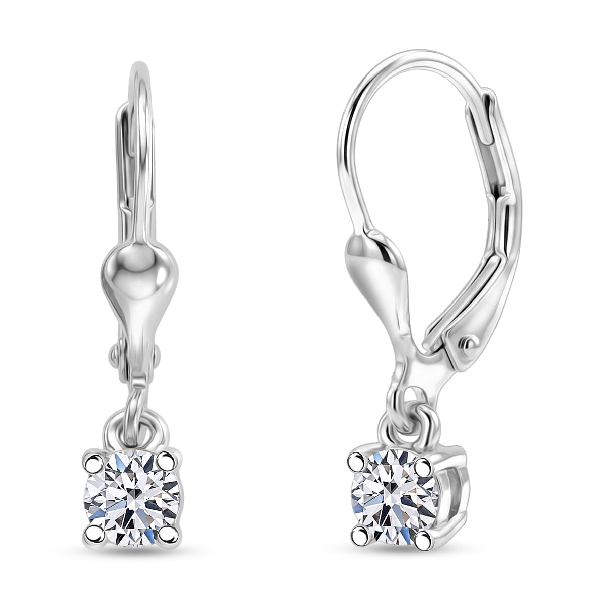 Luxuriant - Lab Grown Diamond (SI-G-H) Solitaire Lever Back Earring in Rhodium Overlay Sterling Silver 0.50 Ct.