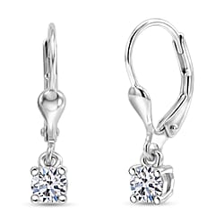 Luxuriant - Lab Grown Diamond (SI-G-H) Solitaire Lever Back Earring in Rhodium Overlay Sterling Silver 0.50 Ct.