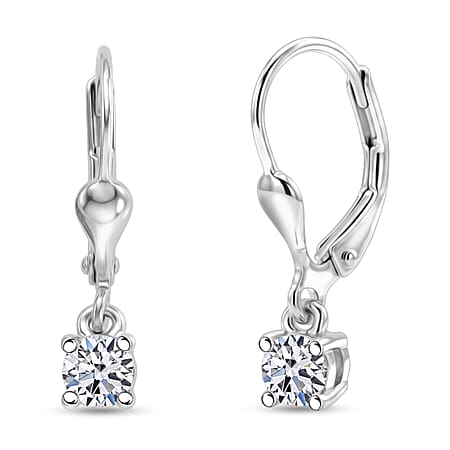 Luxuriant - Lab Grown Diamond (SI-G-H) Solitaire Lever Back Earring in Rhodium Overlay Sterling Silver 0.50 Ct.