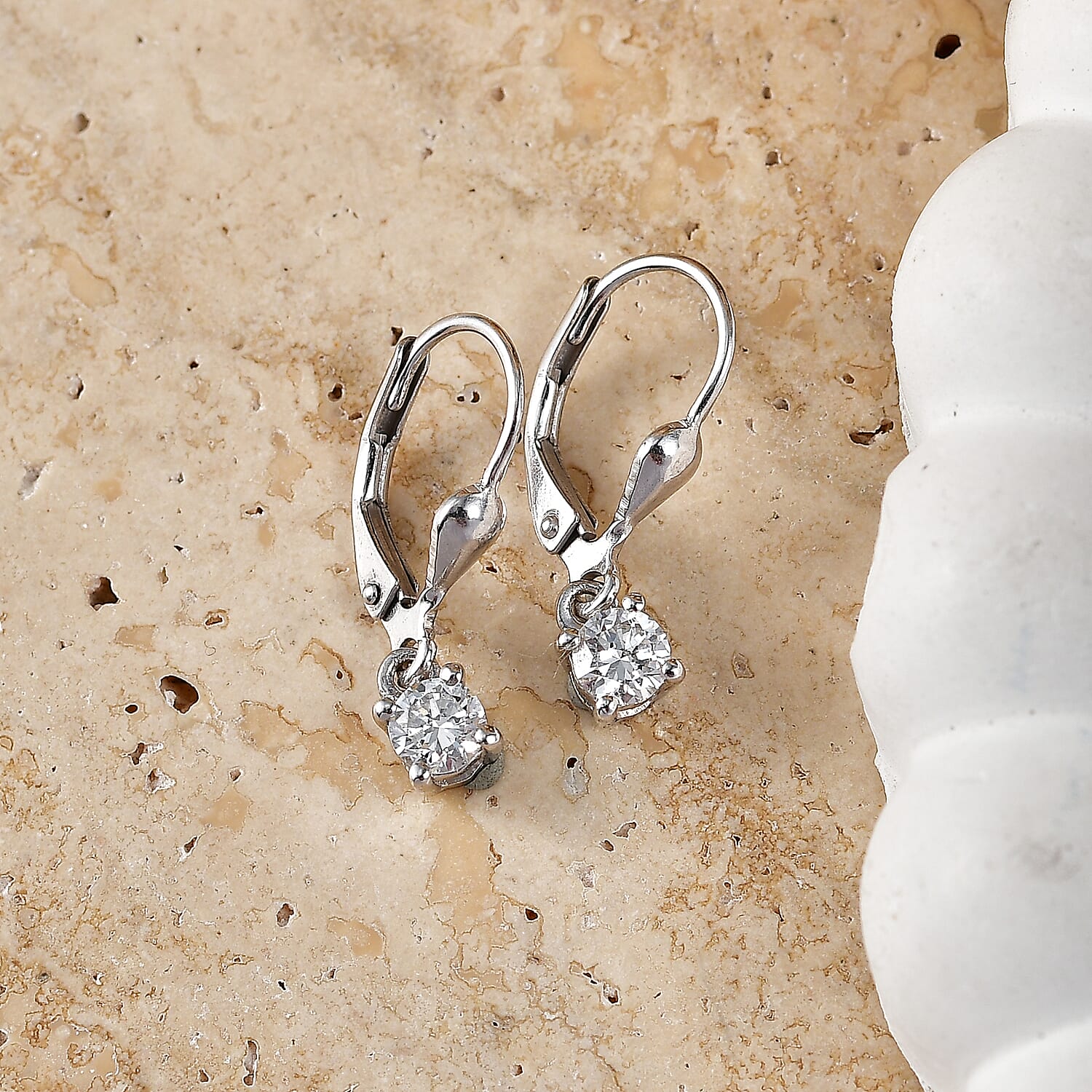 Luxuriant - Lab Grown Diamond (SI-G-H) Solitaire Lever Back Earring in Rhodium Overlay Sterling Silver 0.50 Ct.