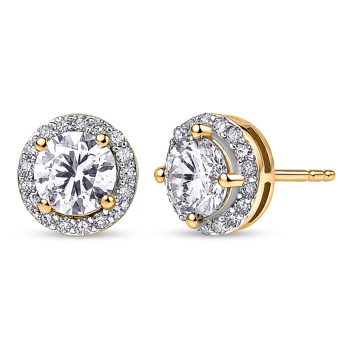 Luxuriant - Lab Grown Diamond (SI-G-H) Solitaire Stud Earring with Push Post in 18K Vermeil Yellow Gold Plated Sterling Silver 2.00 Ct.