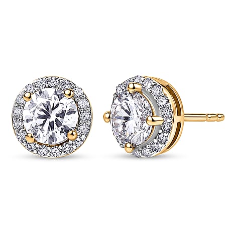 Luxuriant - Lab Grown Diamond (SI-G-H) Solitaire Stud Earring with Push Post in 18K Vermeil Yellow Gold Plated Sterling Silver 2.00 Ct.
