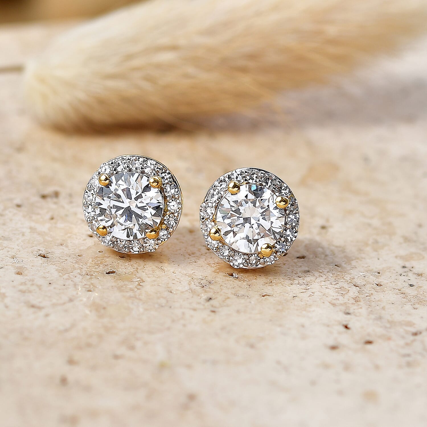 Luxuriant - Lab Grown Diamond (SI-G-H) Solitaire Stud Earring with Push Post in 18K Vermeil Yellow Gold Plated Sterling Silver 2.00 Ct.