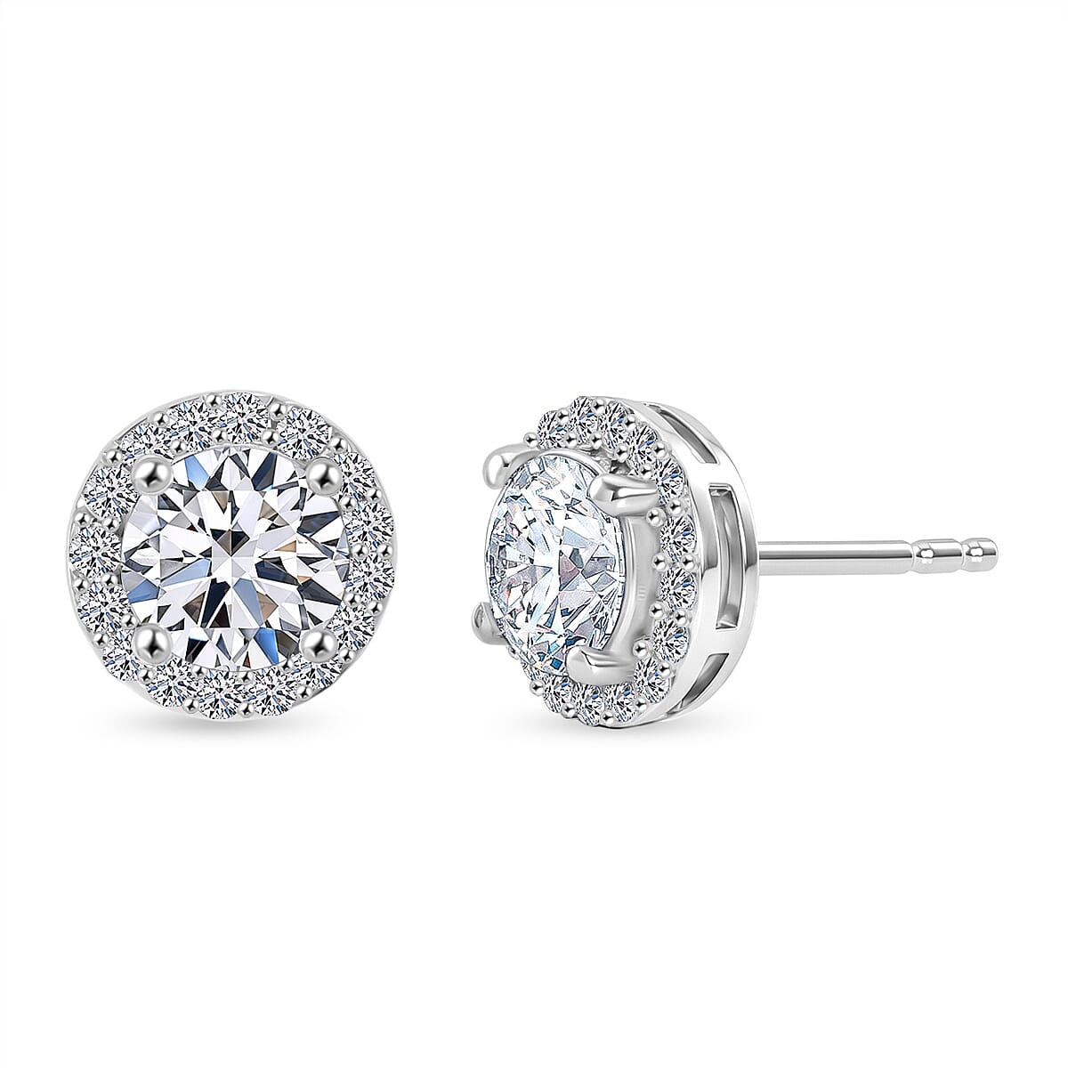 Luxuriant - Lab Grown Diamond (SI-G-H) Solitaire Stud Earring with Push Post in Rhodium Overlay Sterling Silver 2.00 Ct.
