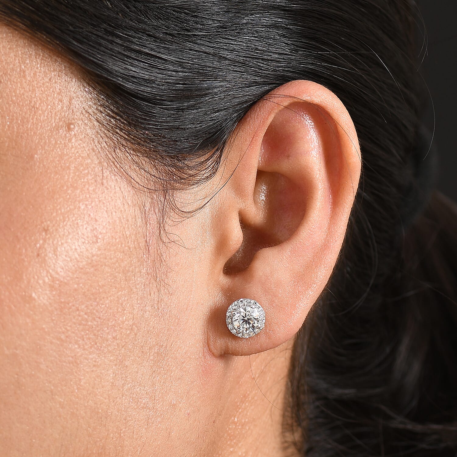 Luxuriant - Lab Grown Diamond (SI-G-H) Solitaire Stud Earring with Push Post in Rhodium Overlay Sterling Silver 2.00 Ct.