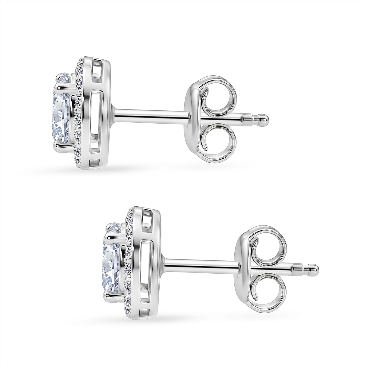 Luxuriant - Lab Grown Diamond (SI-G-H) Solitaire Stud Earring with Push Post in Rhodium Overlay Sterling Silver 2.00 Ct.