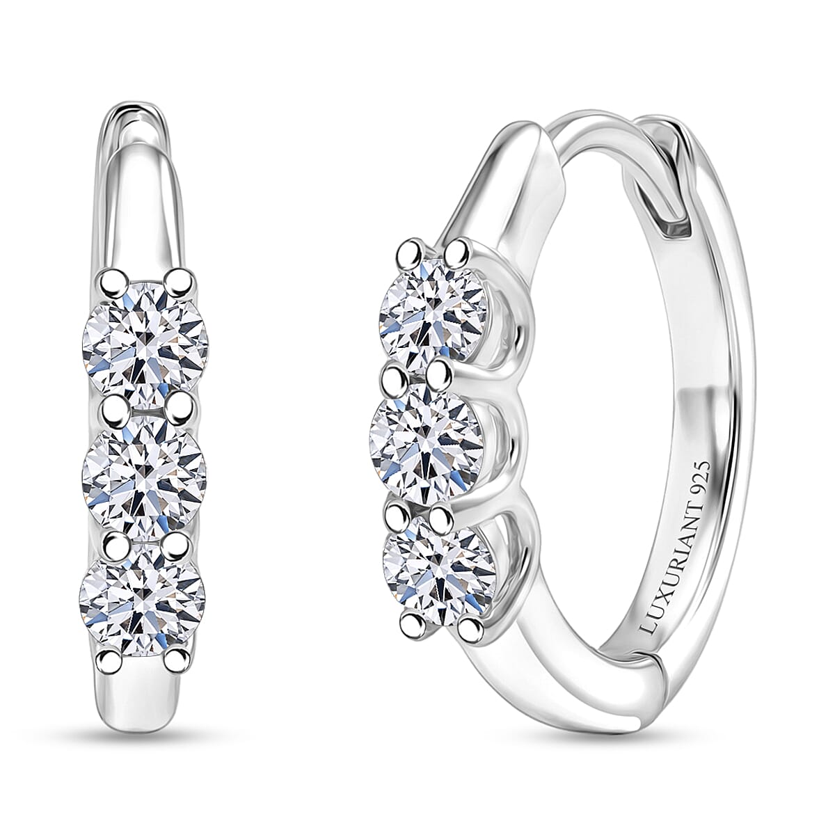 Luxuriant - Lab Grown Diamond (SI-G-H) Hoop Earring with Clasp in Rhodium Overlay Sterling Silver 1.00 Ct.