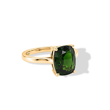 VERY RARE SIZE - 9K Yellow Gold Natural Chrome Diopside Solitaire Ring 3.00 Ct.