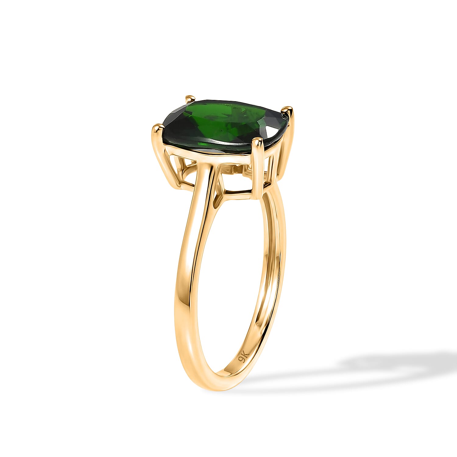 VERY RARE SIZE - 9K Yellow Gold Natural Chrome Diopside Solitaire Ring 3.00 Ct.