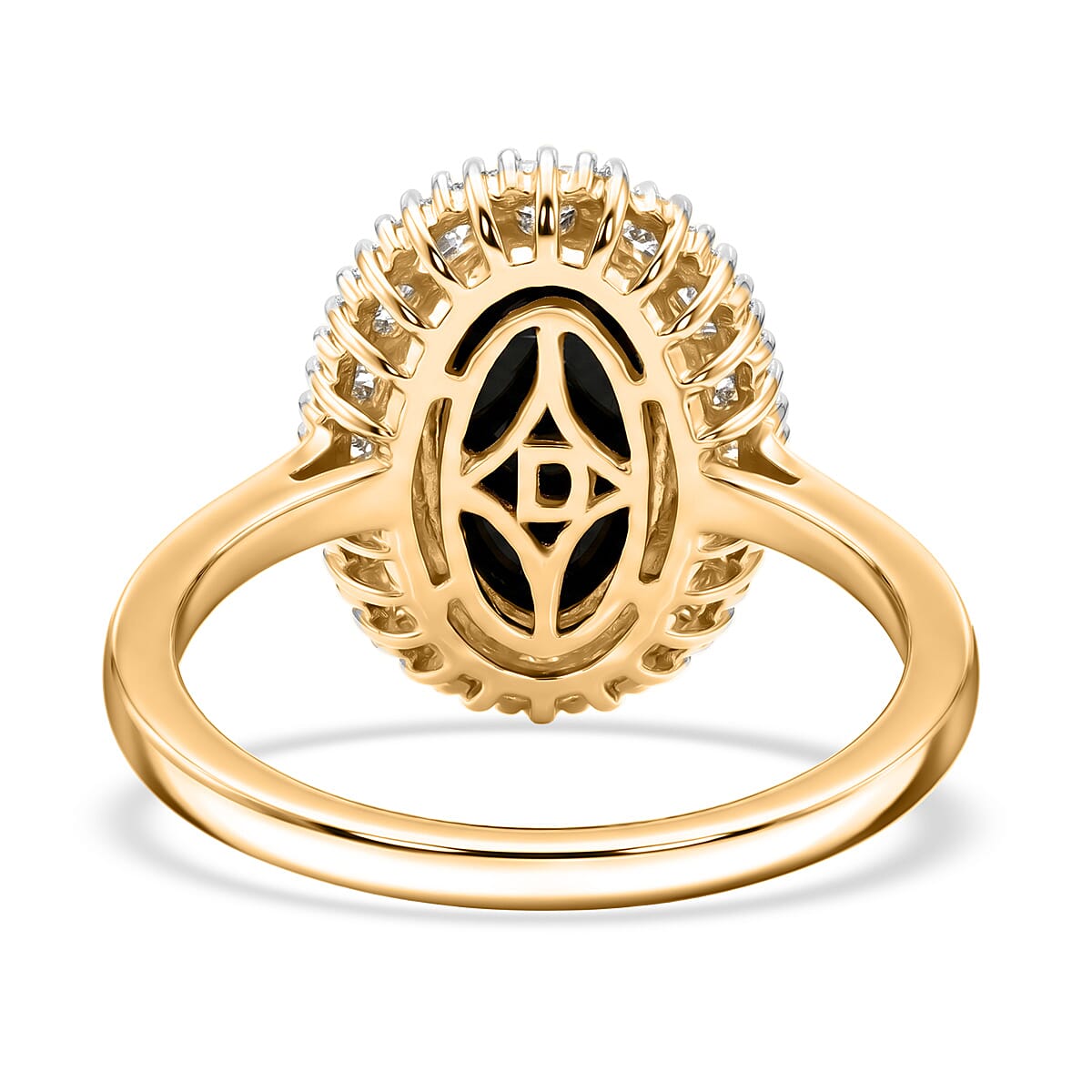 D'Joy - Ammolite & Natural White Diamond Halo Ring in 18K Vermeil Yellow Gold Plated Sterling Silver 2.47 Ct.