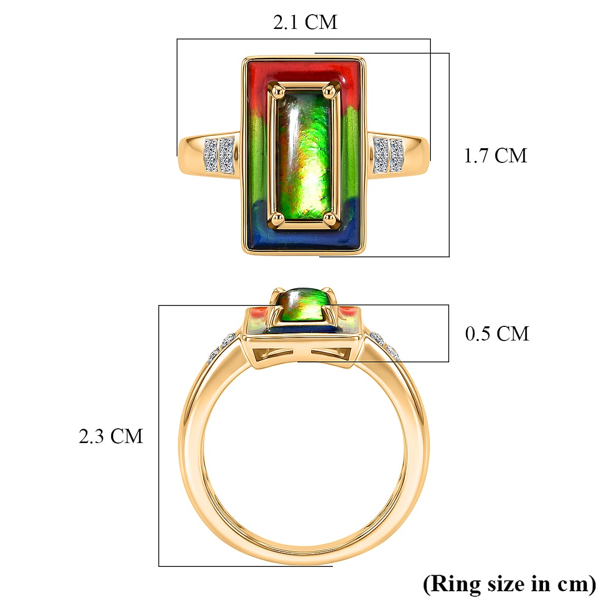 Luxuriant - Ammolite & Lab Grown Diamond (SI-G-H) Prismatic Ring in 18K Vermeil Yellow Gold Plated Sterling Silver 1.20 Ct.