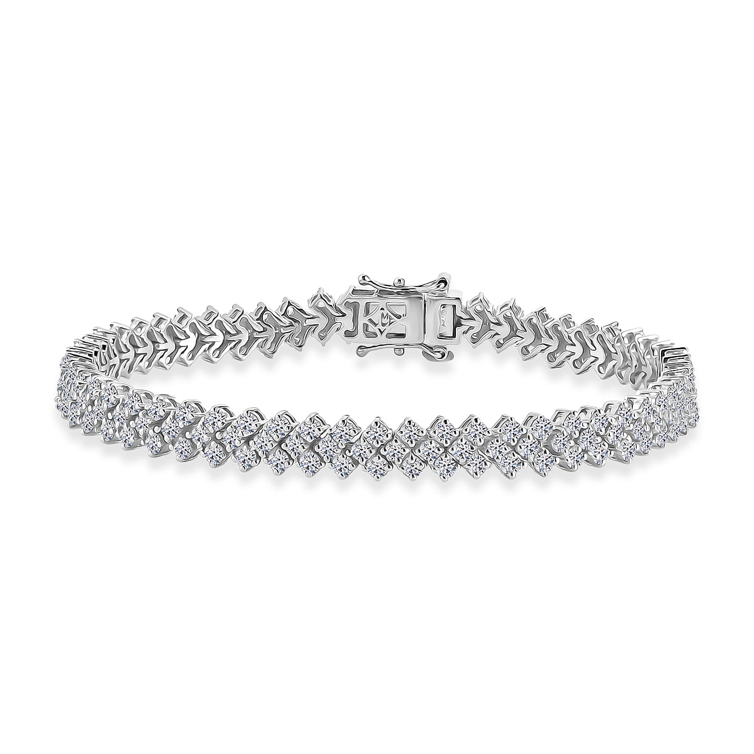 Luxuriant - Lab Grown Diamond (SI-G-H) Bracelet (Size - 7.5) with GB Lock Box in Rhodium Overlay Sterling Silver 7.12 Ct, Silver Wt. 16.00 Gms