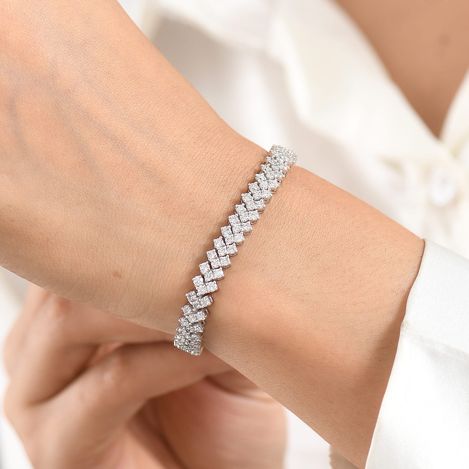 Luxuriant - Lab Grown Diamond (SI-G-H) Bracelet (Size - 7.5) with GB Lock Box in Rhodium Overlay Sterling Silver 7.12 Ct, Silver Wt. 16.00 Gms