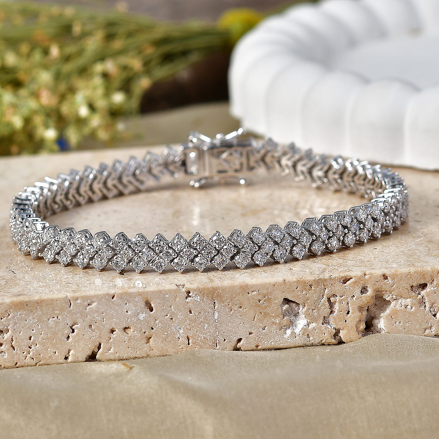 Luxuriant - Lab Grown Diamond (SI-G-H) Bracelet (Size - 7.5) with GB Lock Box in Rhodium Overlay Sterling Silver 7.12 Ct, Silver Wt. 16.00 Gms