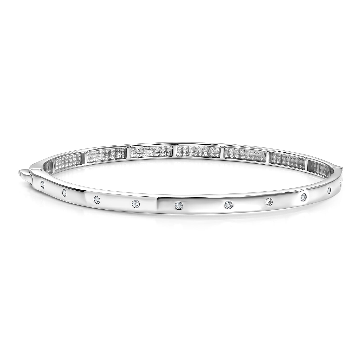 Luxuriant - Lab Grown Diamond (SI-G-H) Full Bangle (Size - 7.5) in Rhodium Overlay Sterling Silver 0.34 Ct, Silver Wt. 12.64 Gms