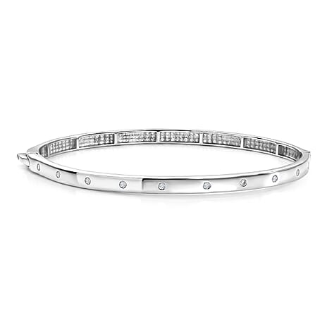 Luxuriant - Lab Grown Diamond (SI-G-H) Full Bangle (Size - 7.5) in Rhodium Overlay Sterling Silver 0.34 Ct, Silver Wt. 12.64 Gms