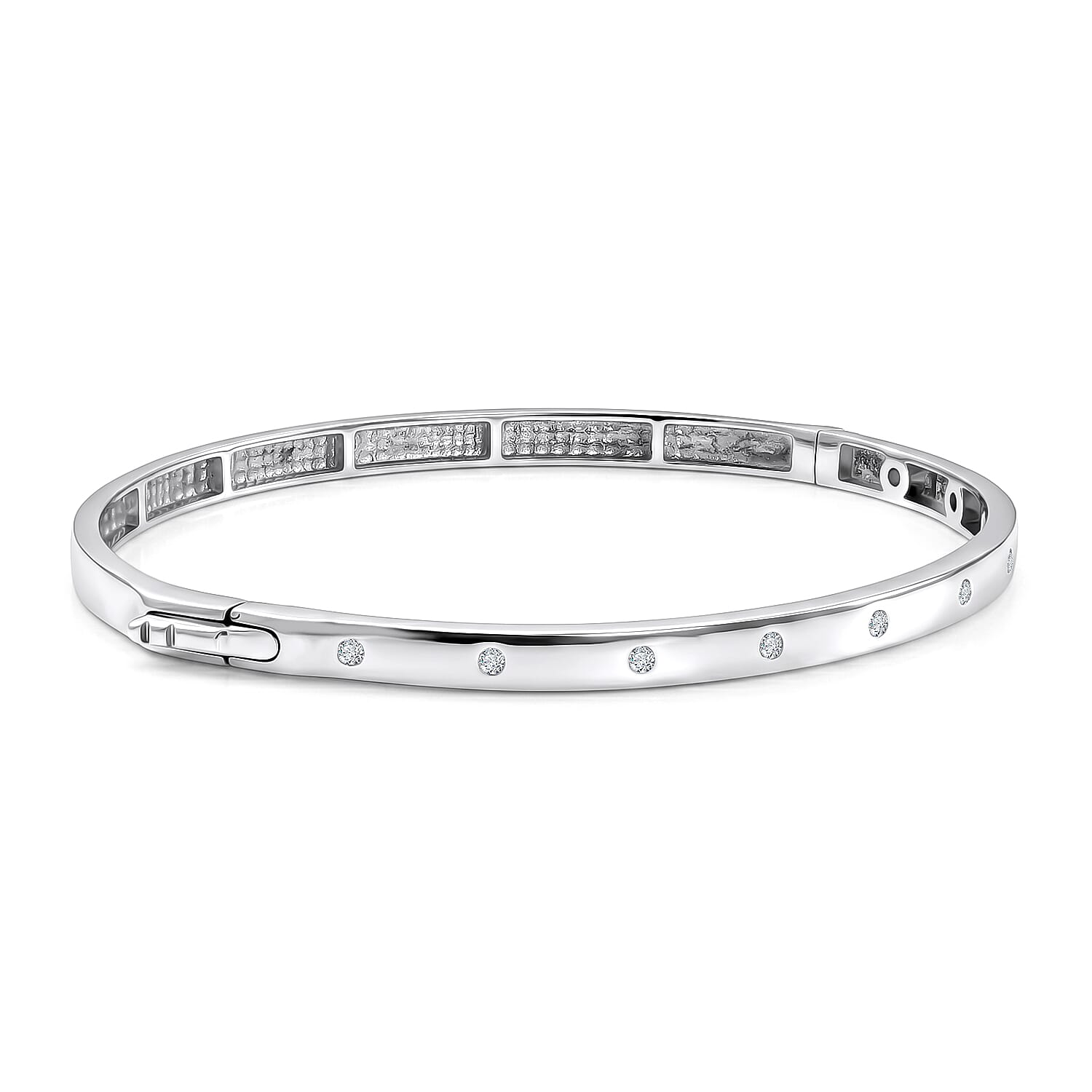 Luxuriant - Lab Grown Diamond (SI-G-H) Full Bangle (Size - 7.5) in Rhodium Overlay Sterling Silver 0.34 Ct, Silver Wt. 12.64 Gms