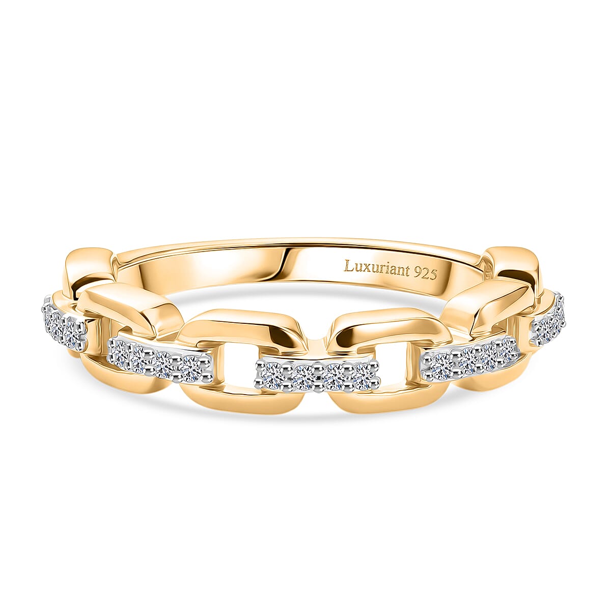 Luxuriant - Lab Grown Diamond (SI-G-H) Interlink Ring in 18K Vermeil Yellow Gold Plated Sterling Silver