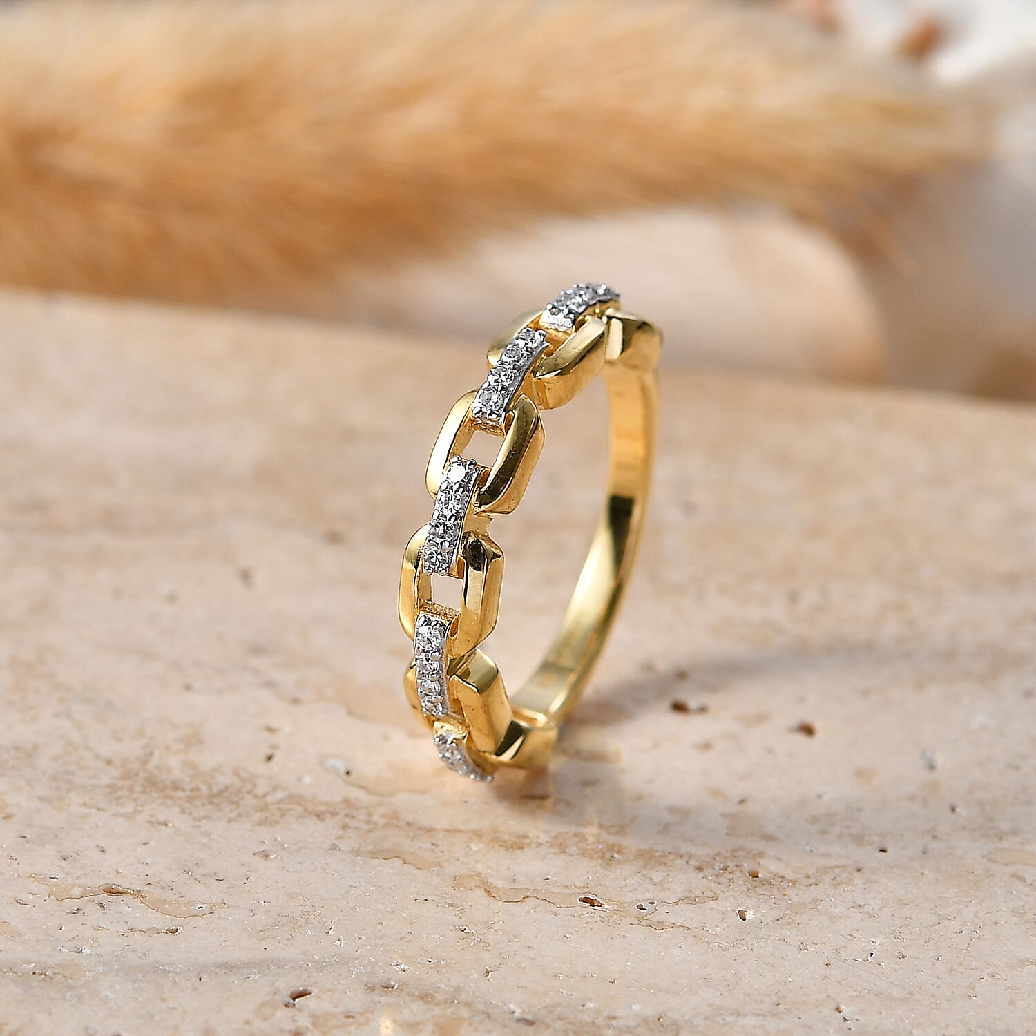 Luxuriant - Lab Grown Diamond (SI-G-H) Interlink Ring in 18K Vermeil Yellow Gold Plated Sterling Silver