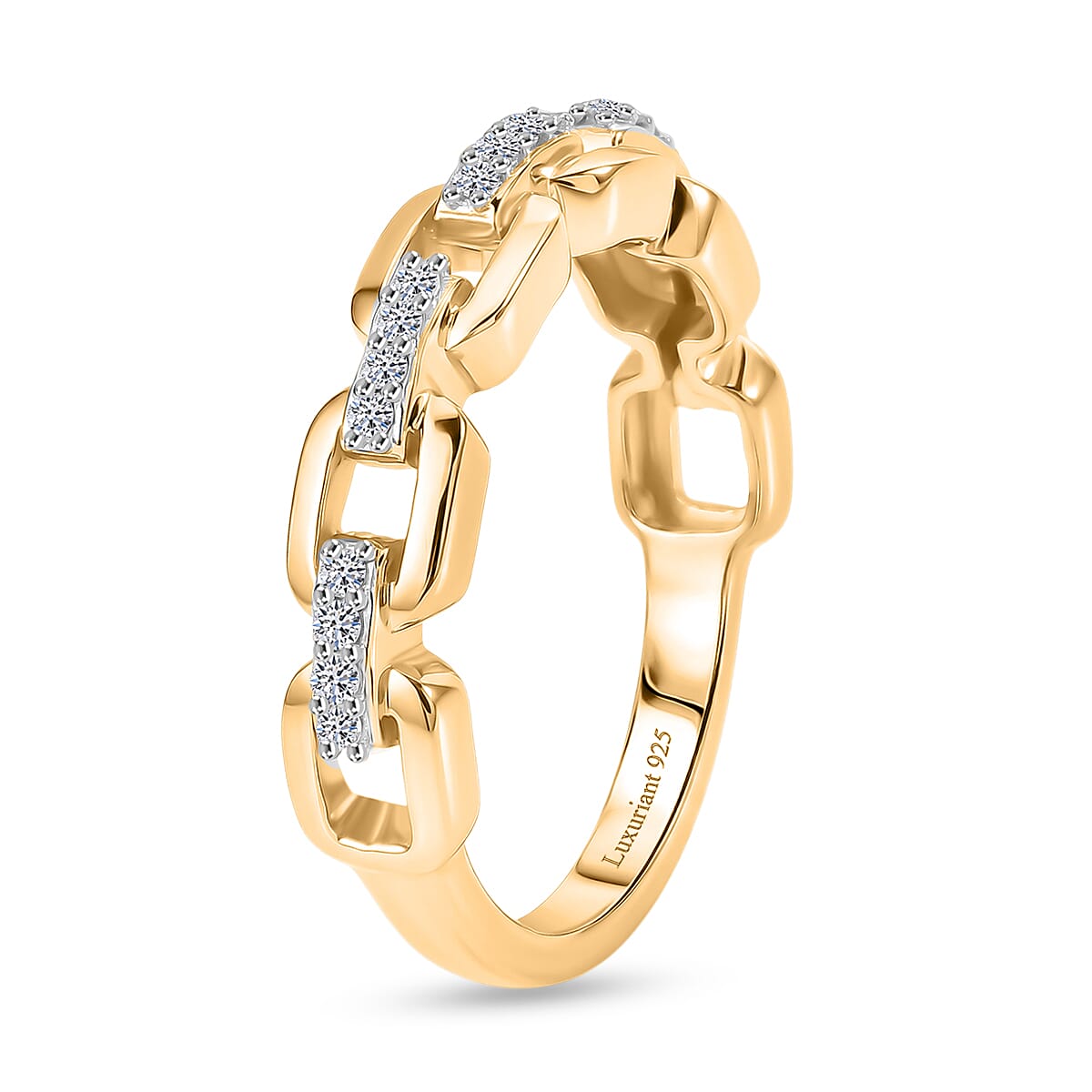 Luxuriant - Lab Grown Diamond (SI-G-H) Interlink Ring in 18K Vermeil Yellow Gold Plated Sterling Silver