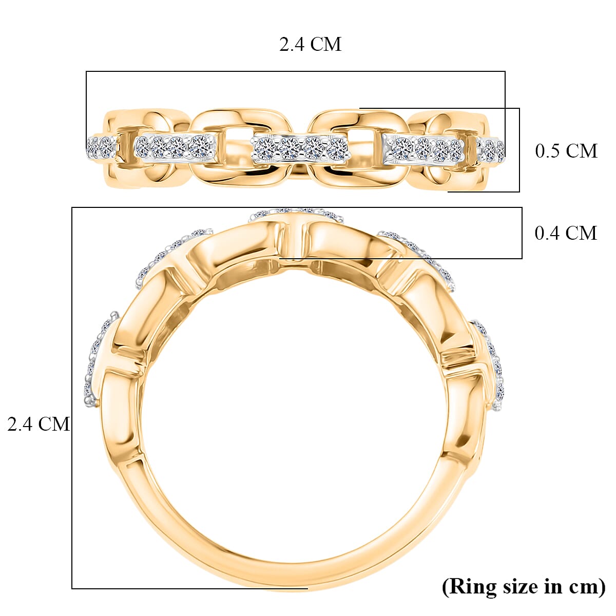 Luxuriant - Lab Grown Diamond (SI-G-H) Interlink Ring in 18K Vermeil Yellow Gold Plated Sterling Silver