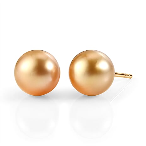 9K Yellow Gold AAA Golden South Sea Pearl Earring with Push Post 13.92 Ct.