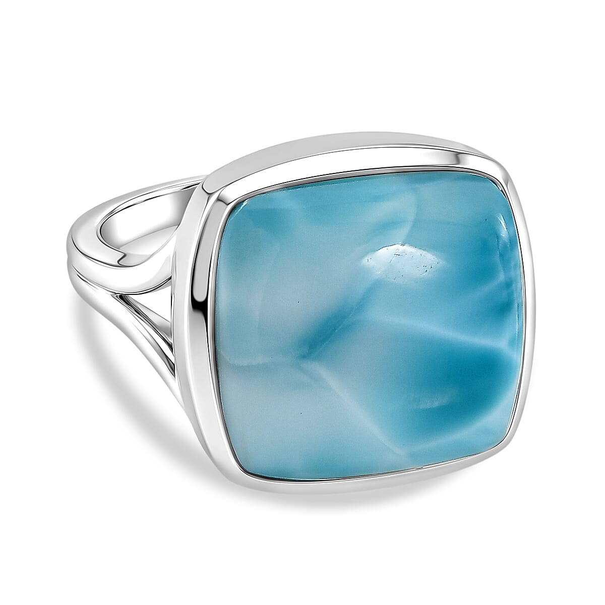D'Joy - Larimar Solitaire Ring in Rhodium Overlay Sterling Silver  13.60 Ct.