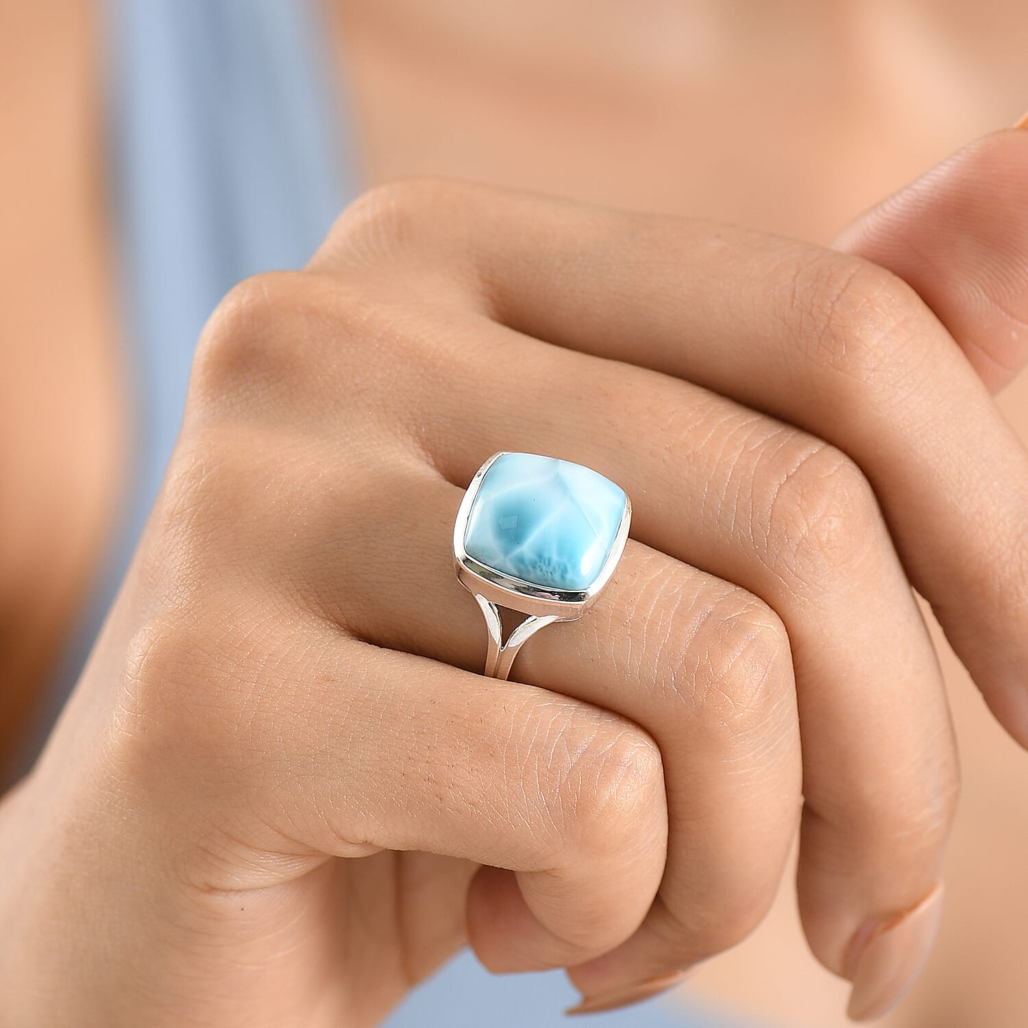 D'Joy - Larimar Solitaire Ring in Rhodium Overlay Sterling Silver  13.60 Ct.