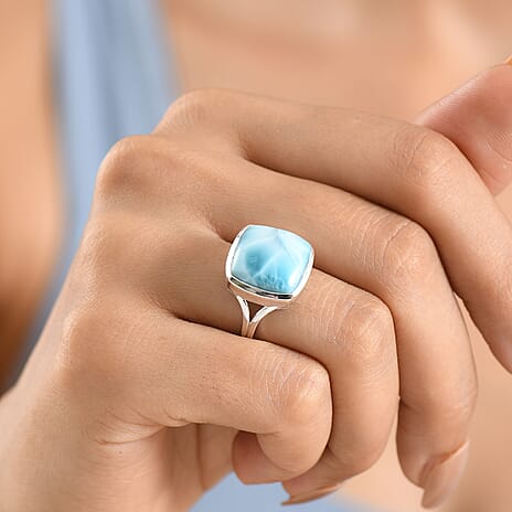 D'Joy - Natural Larimar Solitaire Ring in Rhodium Overlay Sterling Silver 13.60 Ct.