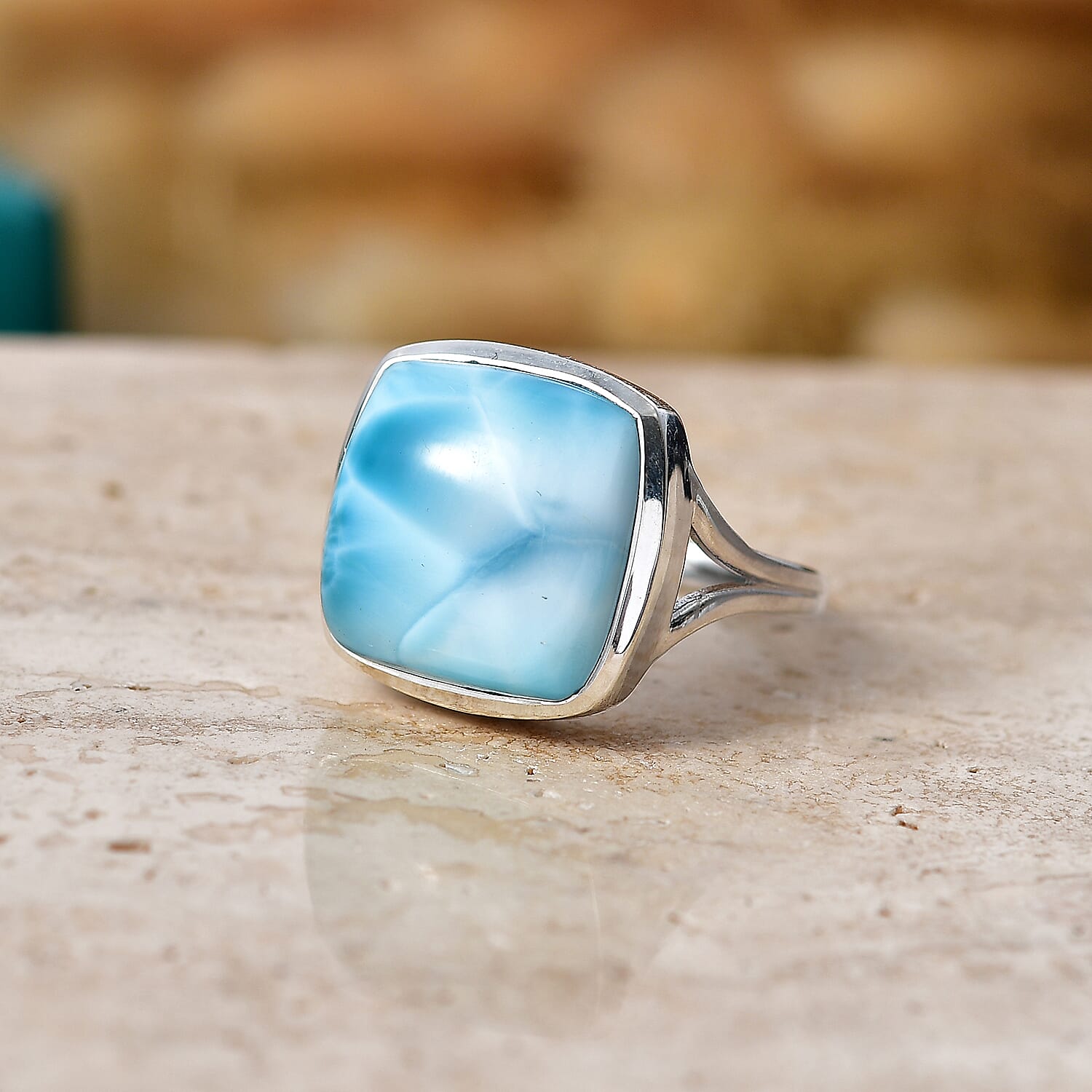 D'Joy - Larimar Solitaire Ring in Rhodium Overlay Sterling Silver  13.60 Ct.