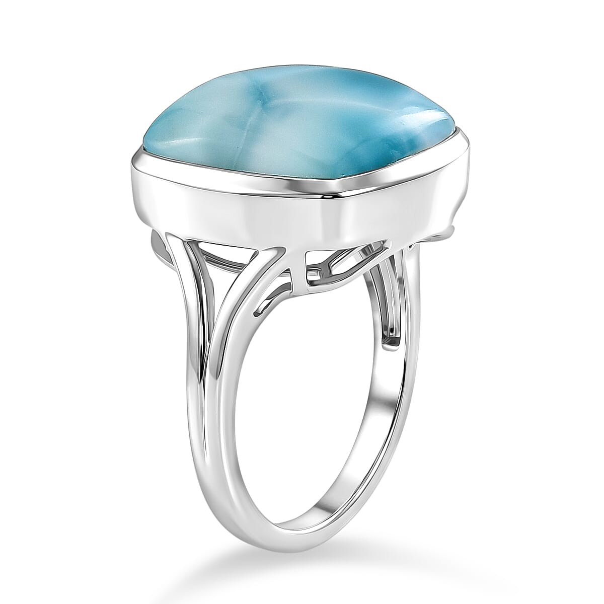 D'Joy - Larimar Solitaire Ring in Rhodium Overlay Sterling Silver  13.60 Ct.