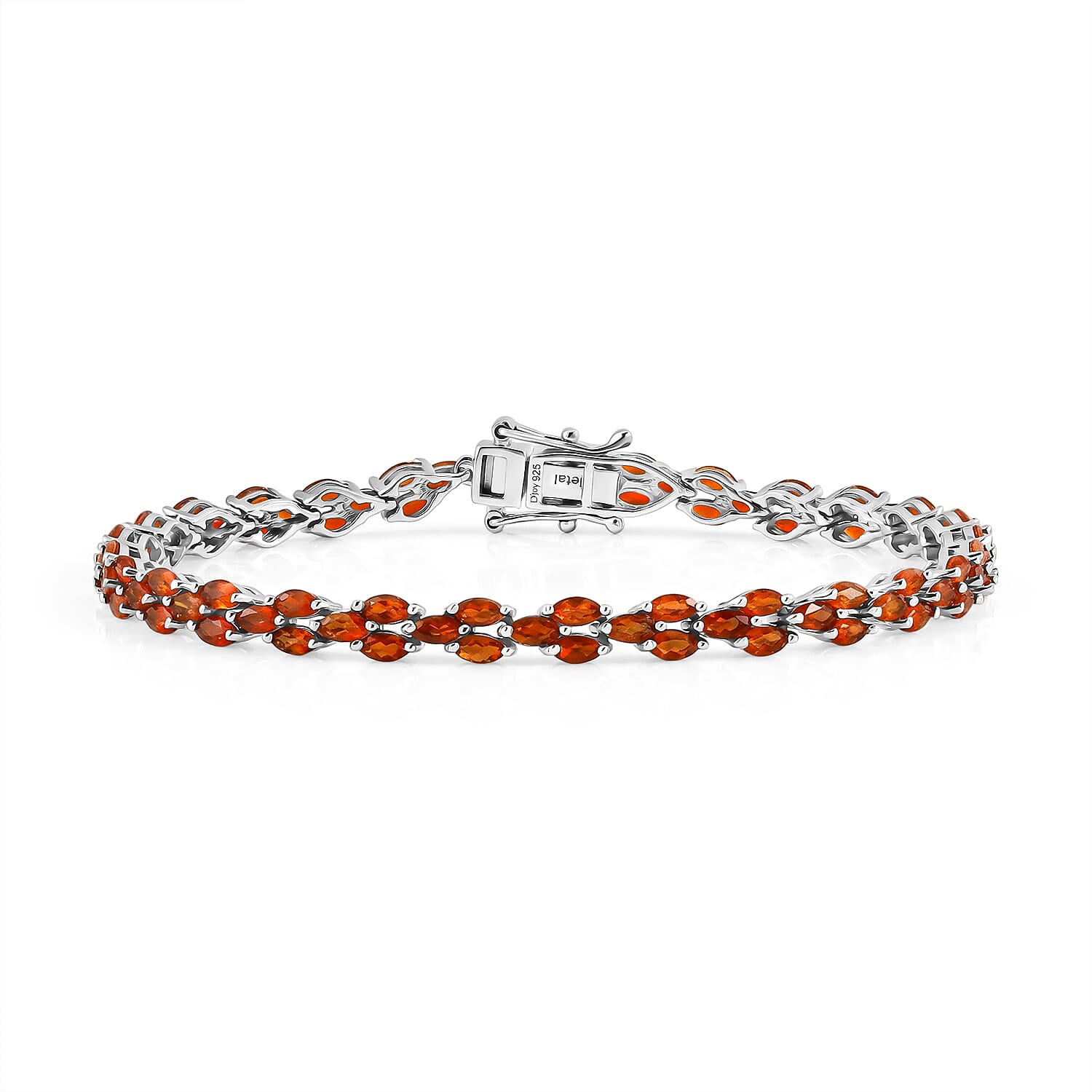 D'Joy - Fire Opal Tennis Bracelet (Size - 7.5) with GB Lock Box in Rhodium Overlay Sterling Silver 4.37 Ct.