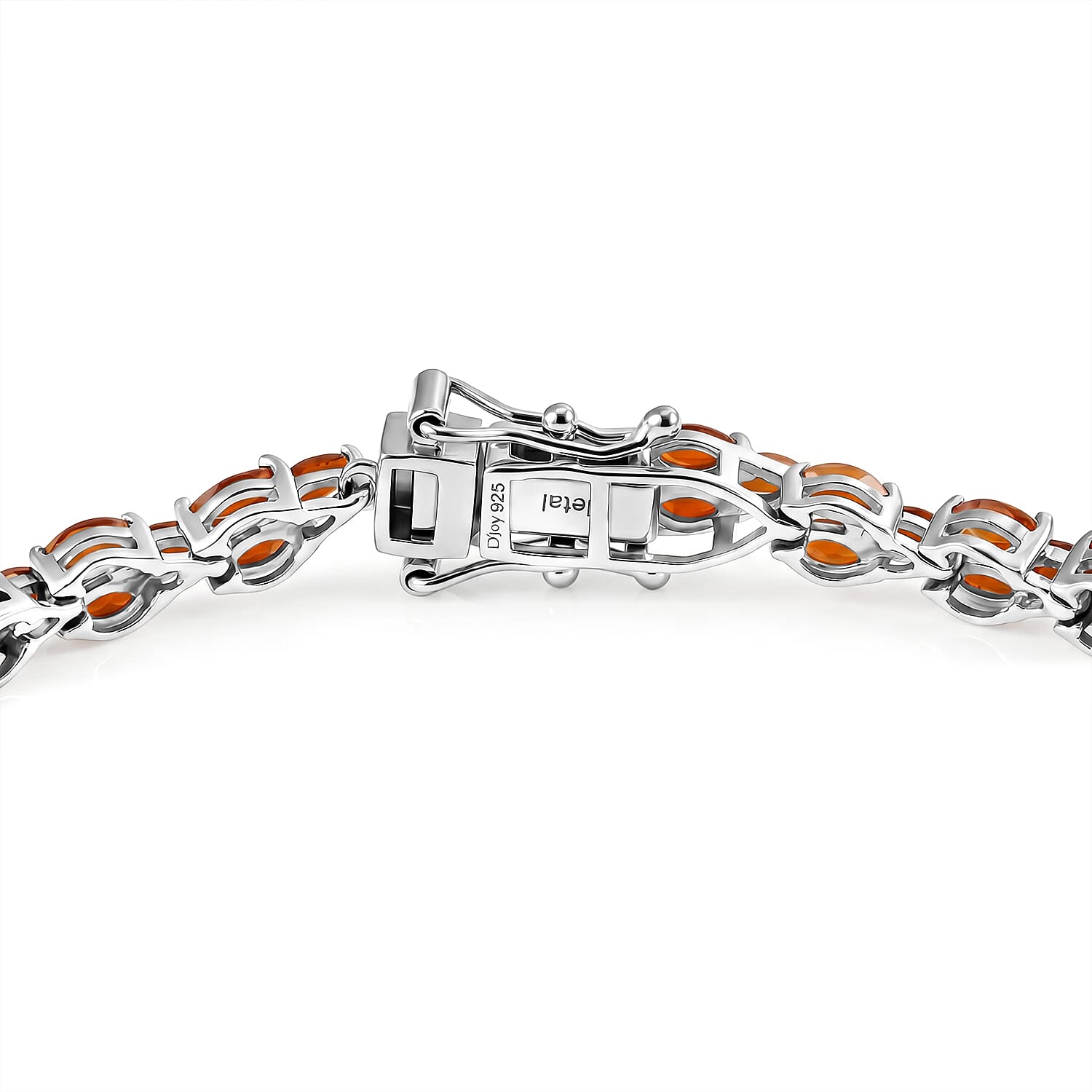 D'Joy - Fire Opal Tennis Bracelet (Size - 7.5) with GB Lock Box in Rhodium Overlay Sterling Silver 4.37 Ct.