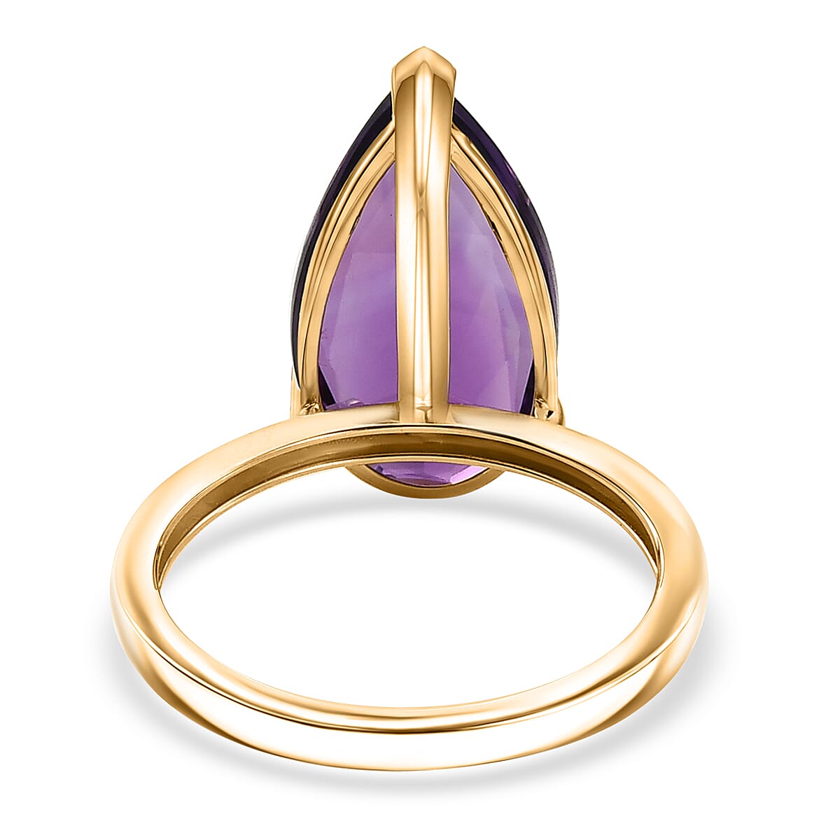 9K Yellow Gold AAA Zambian Amethyst Pear Cut Solitaire Ring 6.80 Ct.