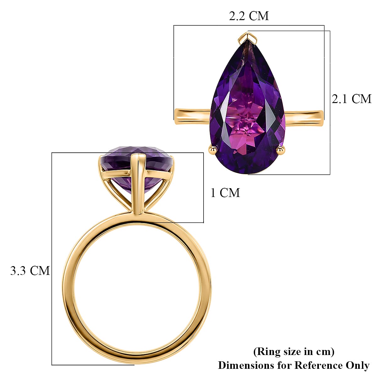 9K Yellow Gold AAA Zambian Amethyst Pear Cut Solitaire Ring 6.80 Ct.